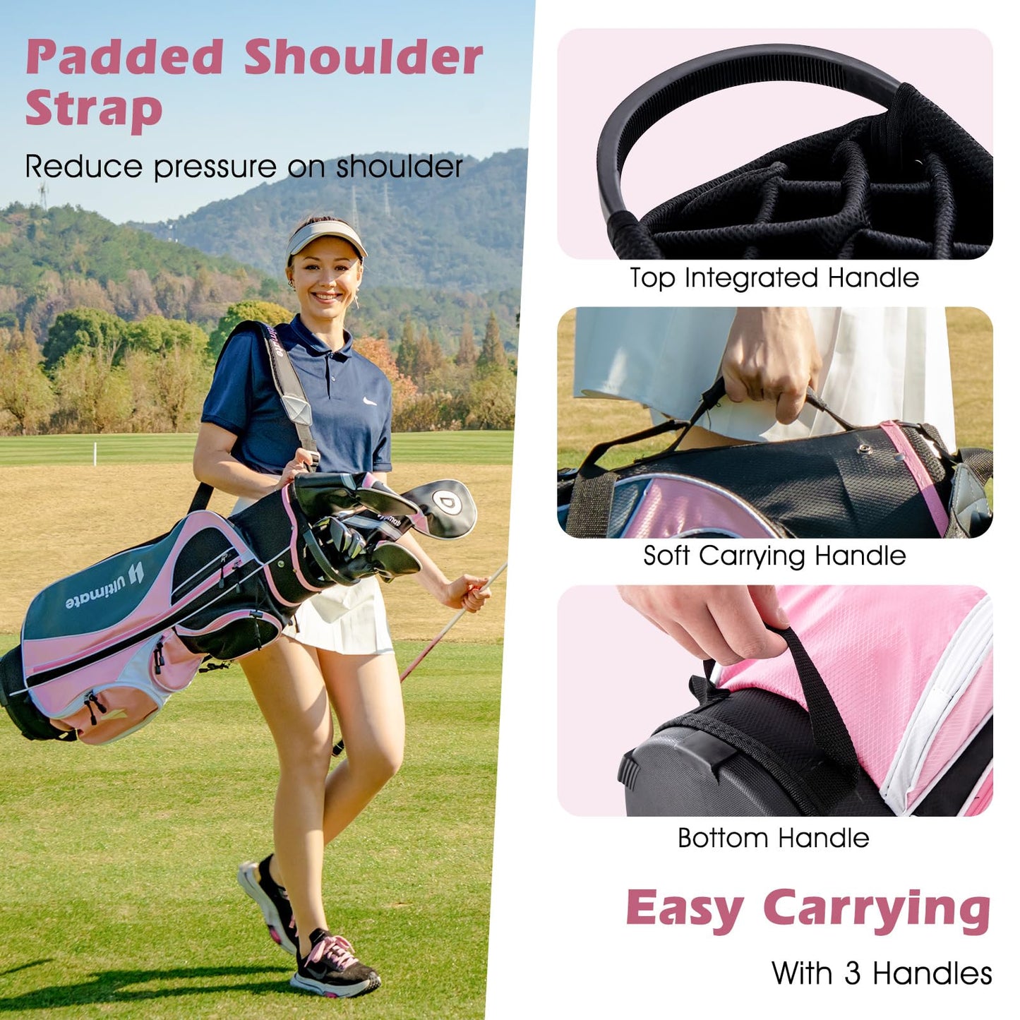 Tangkula 12 Pieces Women’s Complete Golf Club Set Right Hand, Golf Club Package Set with 460CC #1 Driver & #3 Fairway & #5 Hybrid & #5/#6/#7/#8/#9/#P/#S Irons, Putter, Portable Golf Cart Bag