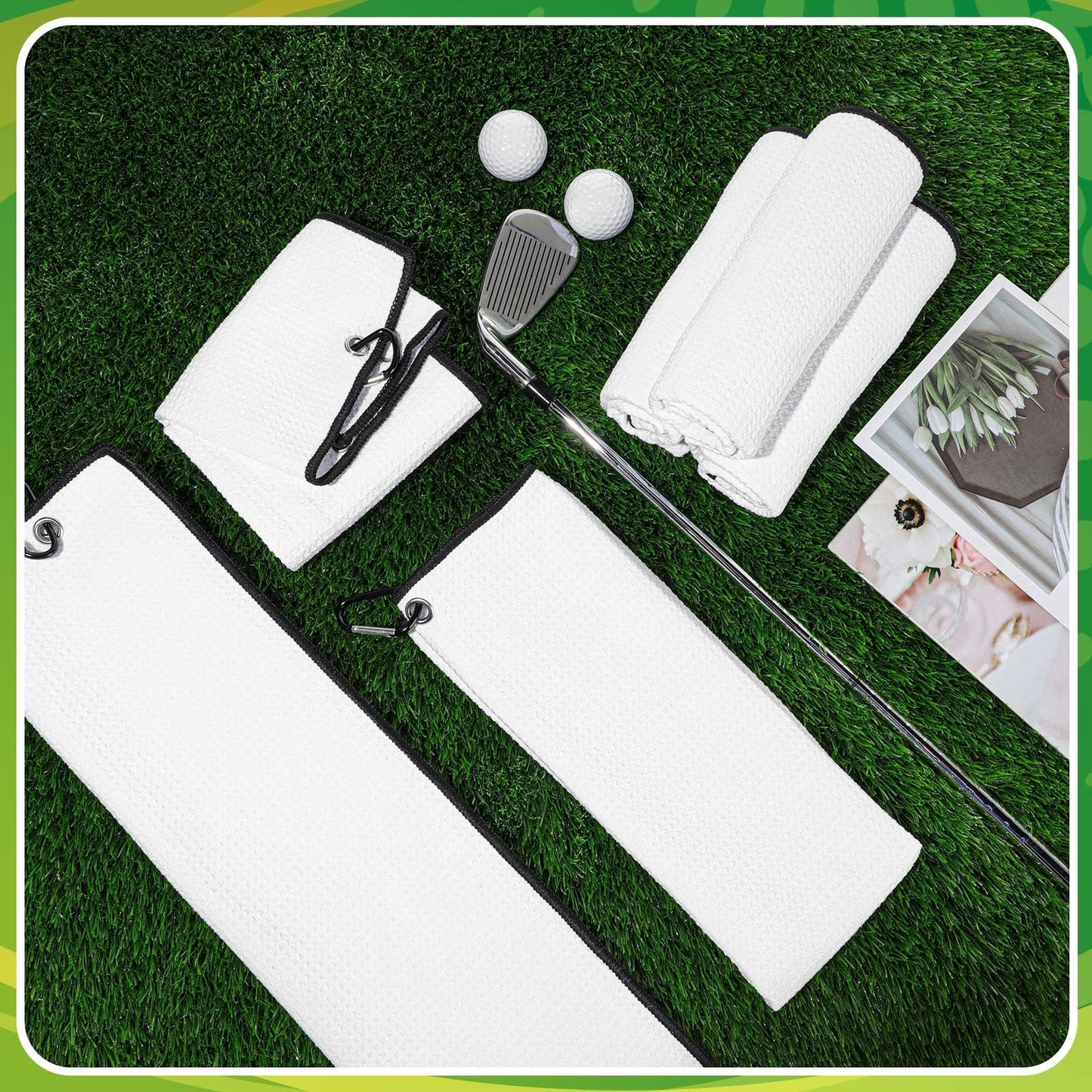Batiyeer Golf Towels Bulk for Bags 16'' x 24'' Microfiber Waffle Pattern Golf Towels Trifold with Clip for Hiking,Tournament, Yoga
