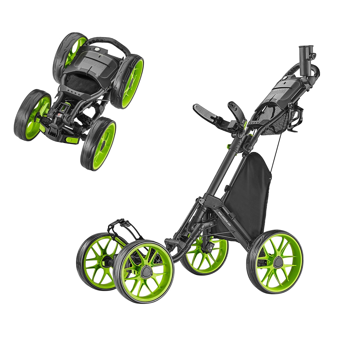 CaddyTek 4 Wheel Golf Push Cart - Caddycruiser One Version 8 1-Click Folding Trolley - Lightweight, Compact Pull Caddy Cart, Easy to Open