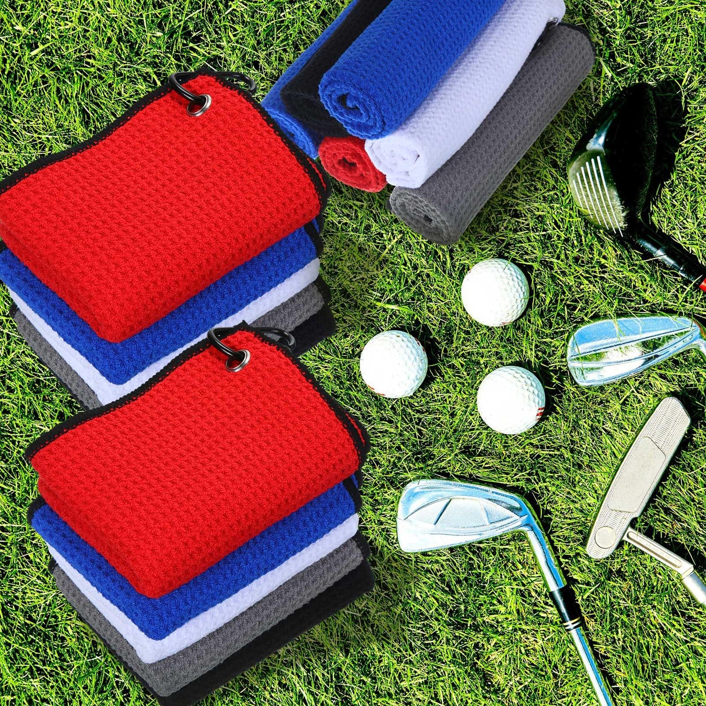 Batiyeer Golf Towels Bulk for Bags 16'' x 24'' Microfiber Waffle Pattern Golf Towels Trifold with Clip for Hiking,Tournament, Yoga