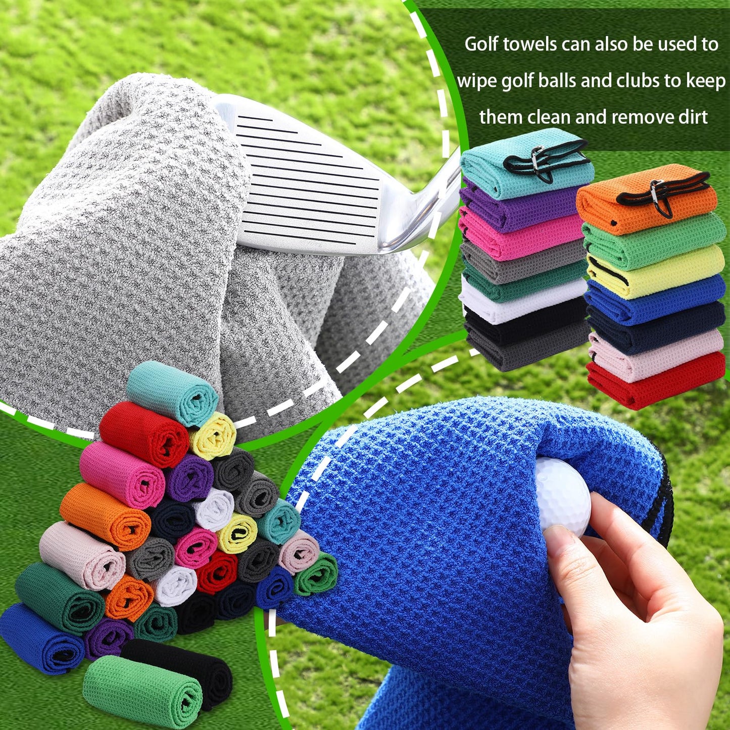 Batiyeer Golf Towels Bulk for Bags 16'' x 24'' Microfiber Waffle Pattern Golf Towels Trifold with Clip for Hiking,Tournament, Yoga