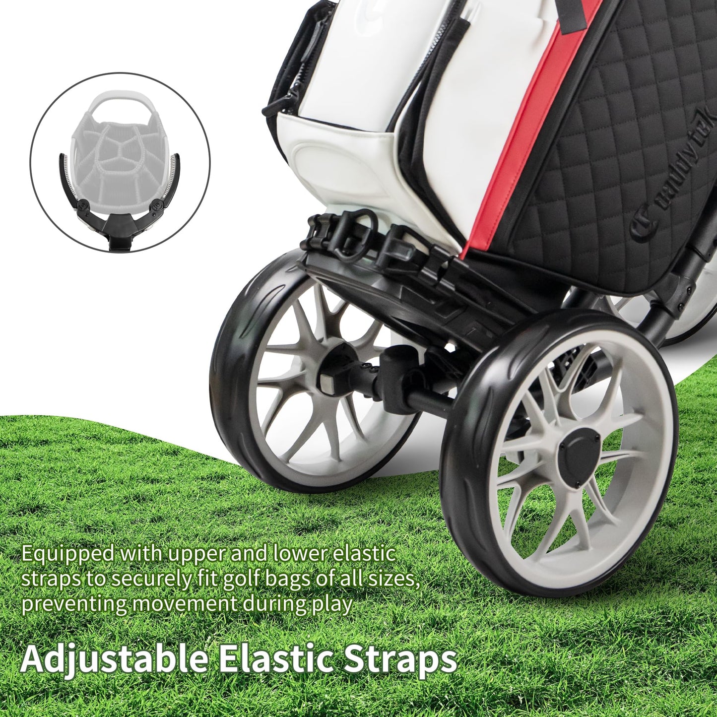CaddyTek 4 Wheel Golf Push Cart - Caddycruiser One Version 8 1-Click Folding Trolley - Lightweight, Compact Pull Caddy Cart, Easy to Open